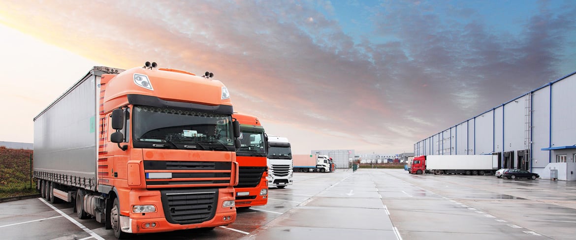 Trucks at third-party-logistics shipping distribution center