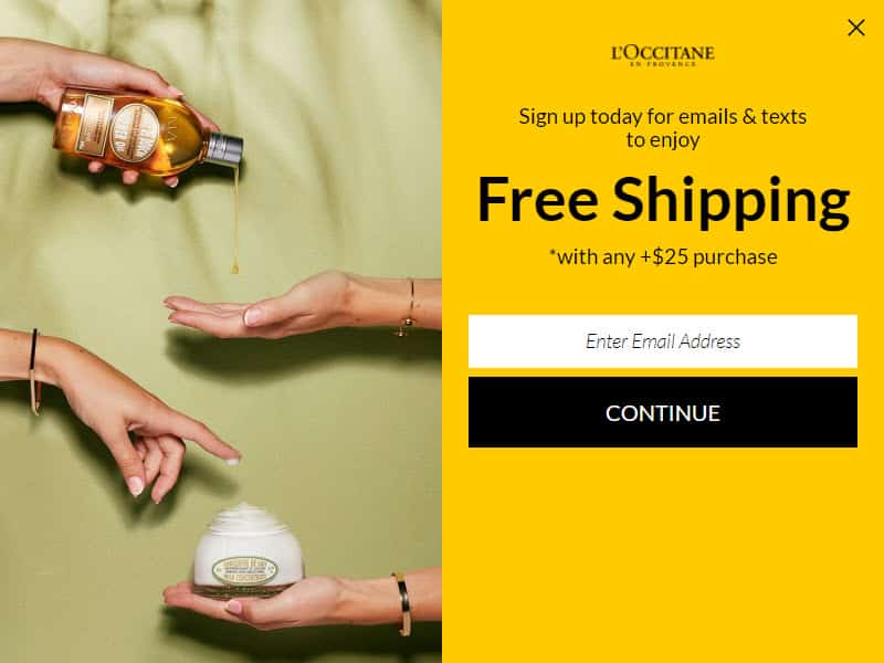 Right away, L’Occitane strives to capture a customer’s email to build loyalty and LTV.