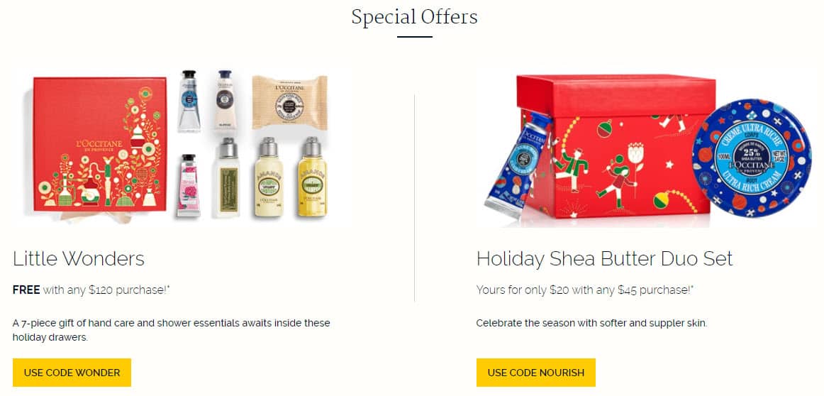 L’Occitane’s special offers induce web visitors to buy more products and complementary products.