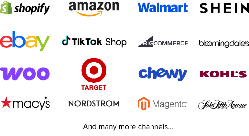 Ecommerce sales channel logos supported by Cahoot fulfillment operations software